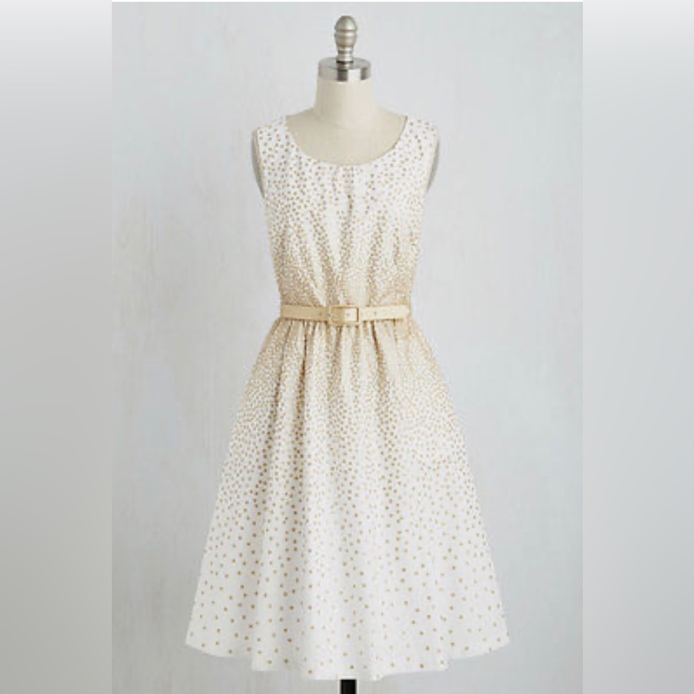 Modcloth Spellbinding Ability Gold Dots Dress, Si… - image 2